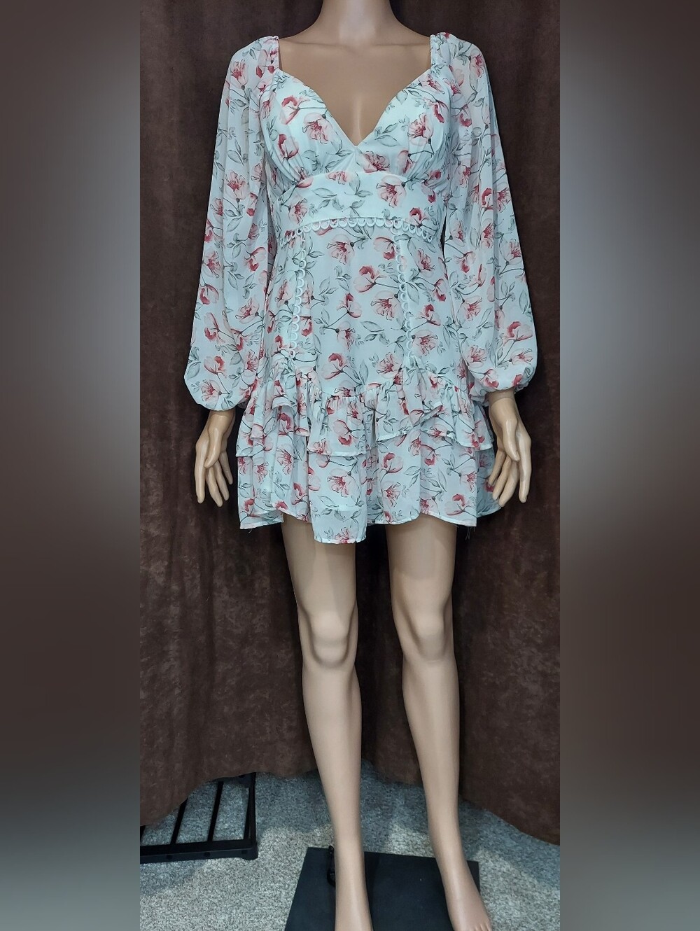 Angel Biba White Mini Dress with Pink Floral Print
